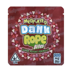 Medicated Dank Rope Bites ~ Burgundy ~ 500MG Empty Mylar Bag