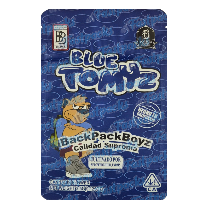 Backpack Boyz ~ Blue Tomyz ~ 3.5G Empty Mylar Bag Backpack Boyz ~ Blue Tomyz ~ 3.5G Empty Mylar Bag