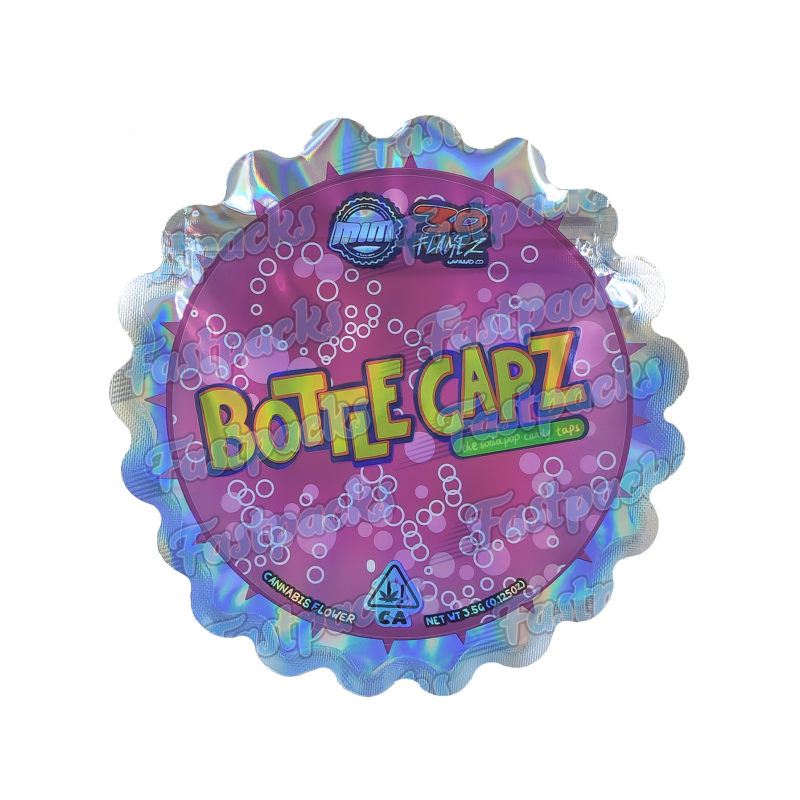 30 Flamez x Mim_Exotics ~ Bottle Capz ~ 3.5G Die-Cut Empty Mylar Bag 30 Flamez x Mim_Exotics ~ Bottle Capz ~ 3.5G Die-Cut Empty Mylar Bag