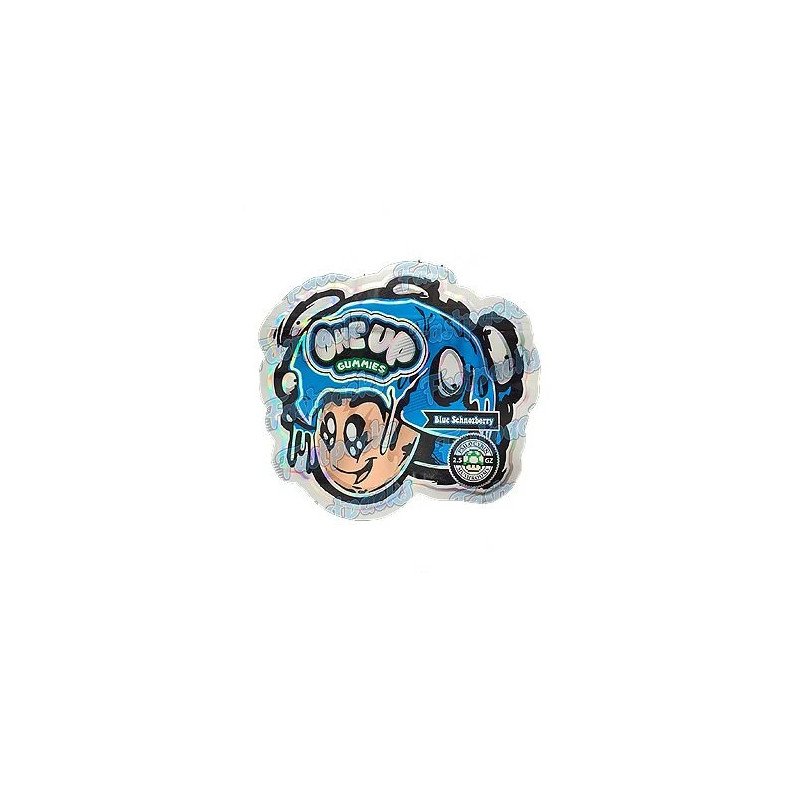 One Up Mushrooms ~ Blue Schnozberry ~ Blue 2.5G Holographic Die-Cut Empty Mylar Bag (2022) One Up Mushrooms ~ Blue Schnozberry ~ Blue 2.5G Holographic Die-Cut Empty Mylar Bag (2022)