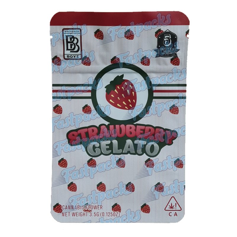 Backpack Boyz ~ Strawberry Gelato ~ 3.5G Empty Mylar Bag Backpack Boyz ~ Strawberry Gelato ~ 3.5G Empty Mylar Bag
