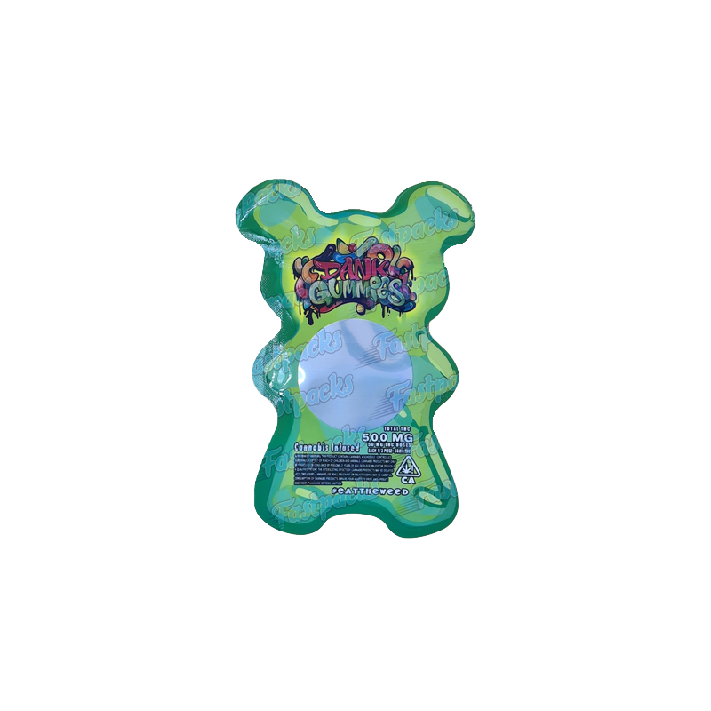Dank Gummies ~ Green ~ 500MG Die Cut Empty Mylar Bag (2022) Dank Gummies ~ Green ~ 500MG Die Cut Empty Mylar Bag (2022)