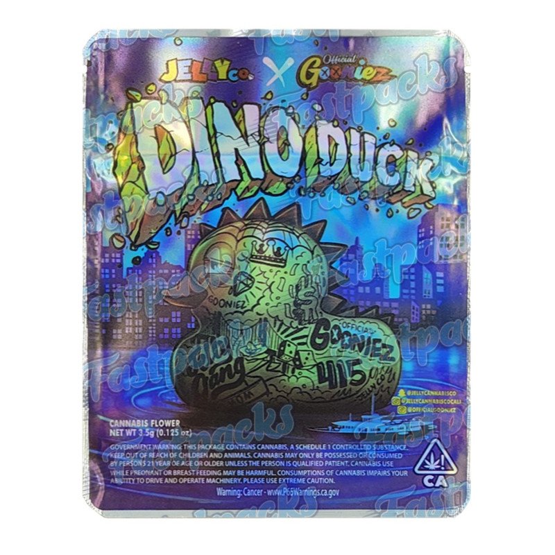 Jelly Co. X Official Gooniez ~ Dino Duck ~ Pre Applied Sticker ~ 3.5G Empty Mylar Bag (2024) Jelly Co. X Official Gooniez ~ Dino Duck ~ Pre Applied Sticker ~ 3.5G Empty Mylar Bag (2024)